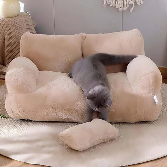 Plush Pet Sofa, Cat Couch Bed for Small Animal Multiple Color Options with Removable and Machine Washable for Indoor (Brown, Large)