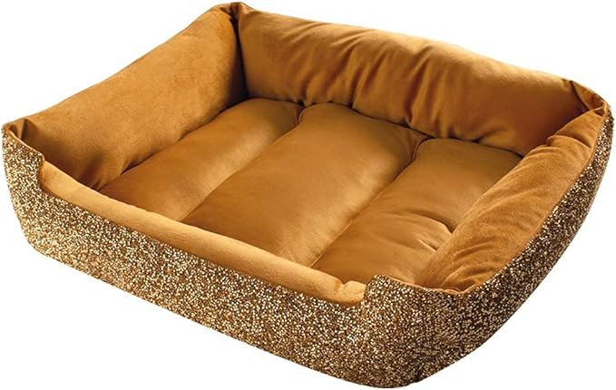 Pet Bed, Sparkling Rhinestones, Soft, Comfortable Velvet, for Lounging Dogs, Cats, Pets, Gold, Large, Sold Individually
