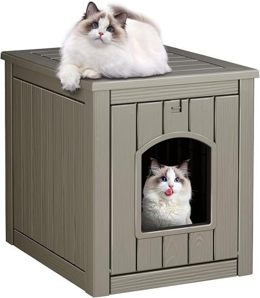 Cat House Outdoor Indoor - All-Weather Resin Cat Houses for Outdoor Cats, Durable & Insulated Pet Shelter for Garden Patio Backyard