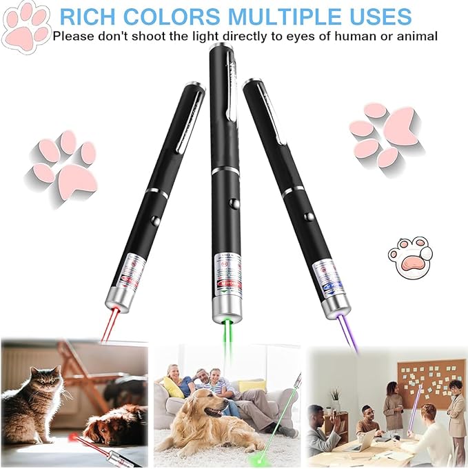 Red Green Violet Pointer for Cats (3 Pack), Pet Light Toys for Kittens and Dogs, Indoor Training and Chaser Toys for Cats.