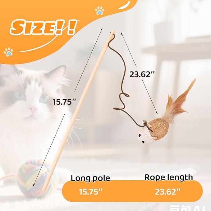 Cat Toy Cat Teaser Toy Stretchy Rope Mouse Shape with Bell Feather Cat Self-Help Relief Toys Bite and Wear Resistant Pet Interactive Toy Suitable for Kittens Adult Cats Multi-cat Households