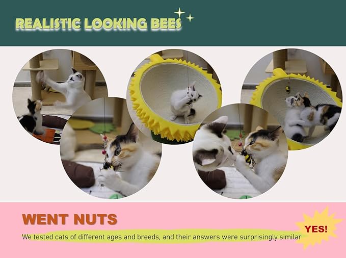 Cat Insect Feather Toys Replacement - 2 Pcs Handmade Natural Bees - Cat Toy Wand Refills - Interactive Kitten Teaser Wand Attachments - Cat Toys for Indoor Cats Play