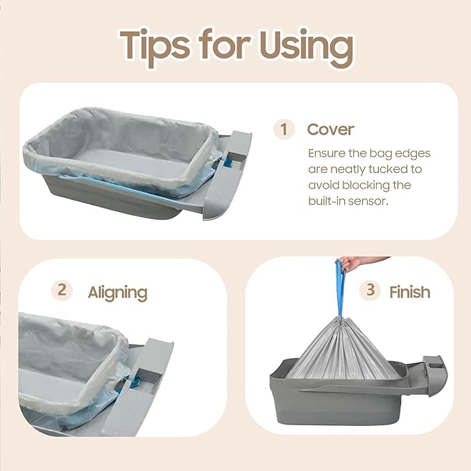 120 Count Cat Litter Replaced Waste Bags Liners for Neakas M1 Petpivot Autoscooper 11 and Similar Open-Top Self-Cleaning Cat Litter Box, Disposable Pet Wast Bags with Drawstring Heavy Duty Leak-proof