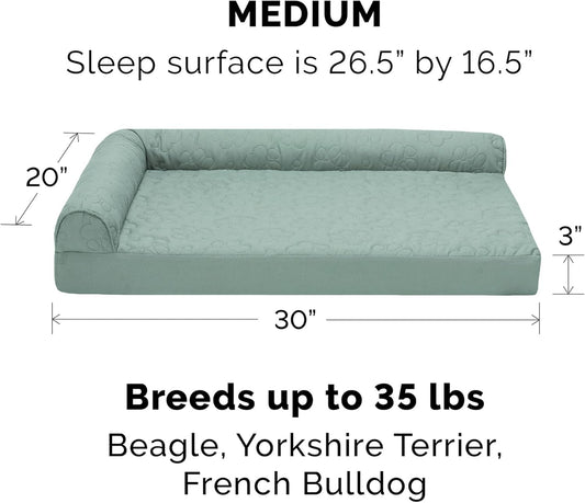 Furhaven Cooling Gel Dog Bed for Medium/Small Dogs w/ Removable Bolsters & Washable Cover, For Dogs Up to 35 lbs - Pinsonic Quilted Paw L Shaped Chaise - Iceberg Green, Medium