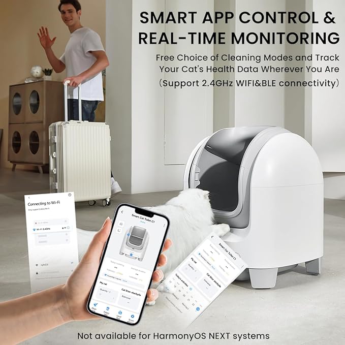 Large 70L Open-Top Self-Cleaning Litter Box for Cats, PET MARVEL Automatic w/App Control & Safety Protection, Multi-Cat Home Use, Easy Disassembly & Waste Bags (Model C1)