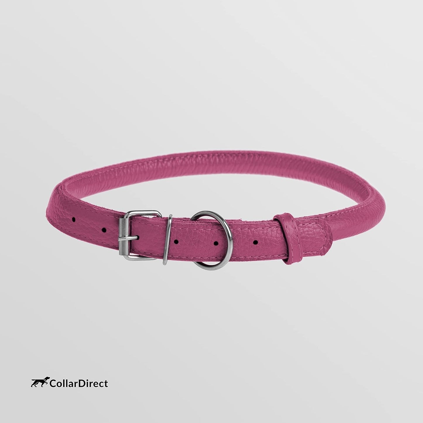 CollarDirect Rolled Leather Dog Collar, Soft Padded Round Puppy Collar, Handmade Genuine Leather Collar Dog Small Large Cat Collars 13 Colors (13-16 Inch, Pink Textured)