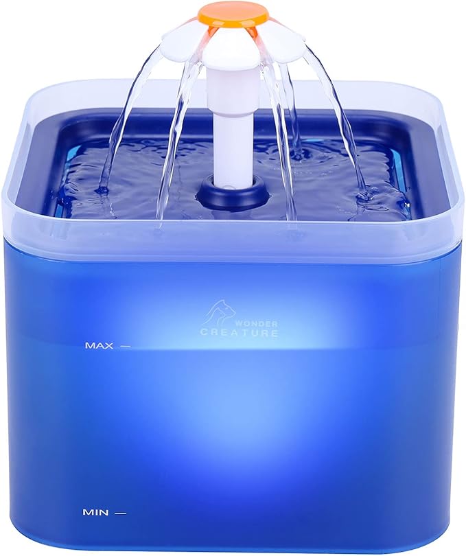 Cat Water Fountain, 67oz/2L Automatic Cat Drinking Fountain, Pet Water Dispenser with LED Light and Filter for Cats and Small Dogs (Blue)