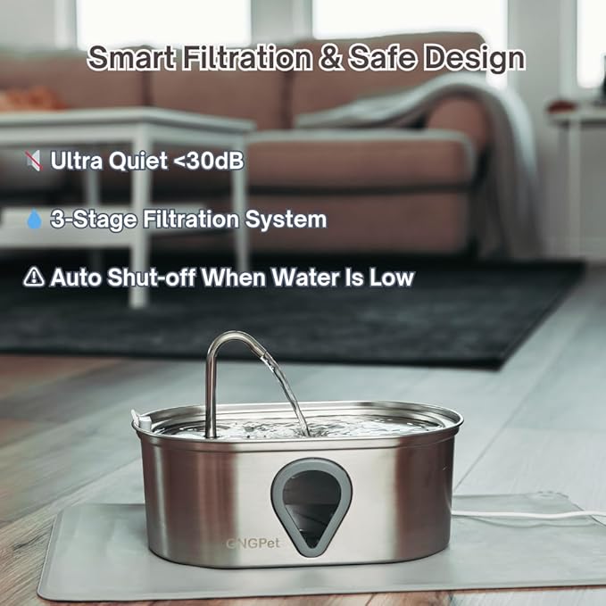 Stainless Steel Cat Water Fountain – 3.5L/118oz Automatic Pet Water Dispenser with LED Light, Quiet Pump