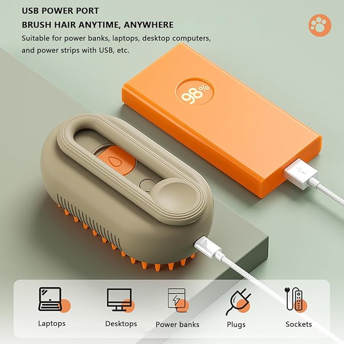 3 in 1 Cat Steam Brush, Pet Steam Cats Brushes Rechargeable Anti-Static Grooming Brushe, Vibration Massage Cleaning Shedding & Combing Multifunctional Hair Removal Comb for Cats Dog (Khaki)