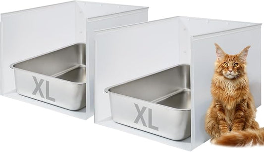 2Pcs Large Cat Litter Box, Stainless Steel Metal Box for Cats, XL Kitty Litter Box with Enclosure, Premium Odor-Free Design