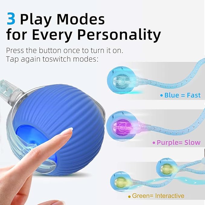 Speed 2.0 Tail Interactive Cat Toys for Indoor Cats, Chirping & Motion Activate Ca t Toy, Smart Kitten Rolling Ball Moving Ball Toys, Rechargeable Dog Cat Bal l for Enrichment Exercise (Grey)