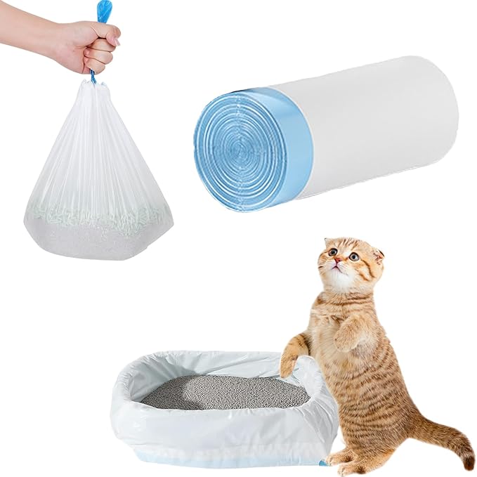 20 Count Cat Litter Box Liners - Large Drawstring Cat Litter Bags, Extra Thick Heavy Duty Durable Litters Tray Pet Cats Pan Liners, Waste Replacement Bags for Self-Cleaning Cats Litter Boxes 16" x 25"