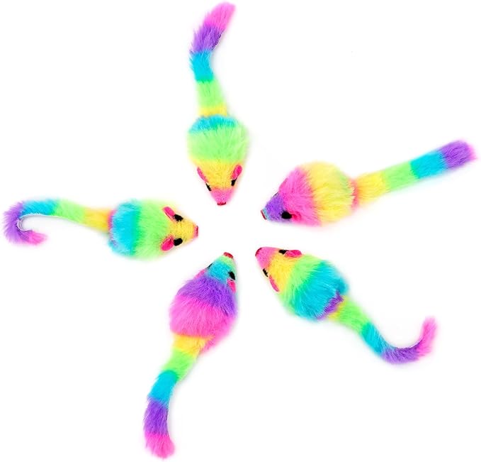 CHIWAVA 36PCS 1.8" Rainbow Color Furry Cat Toy Mice with Rattle Kitten Mouse Interactive Play