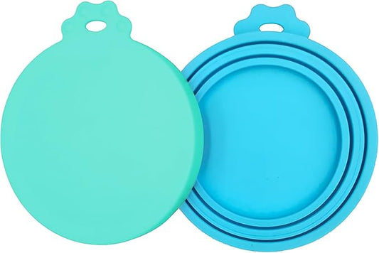 2 Pack Silicone Pet Food Can Lids, BPA Free, Universal Fit, Blue/Teal