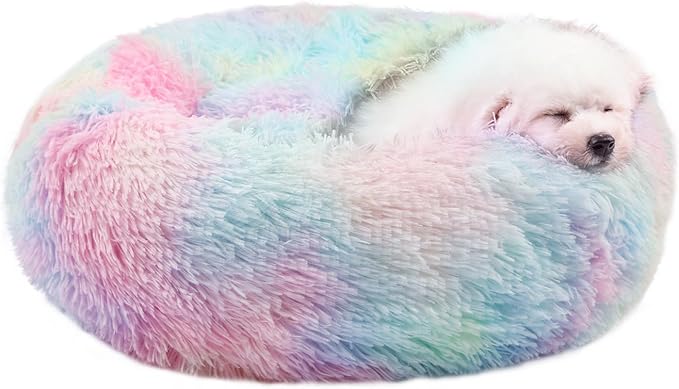Himax Small Dog Bed, Fluffy Dog Bed with Blanket Attached, Cat Bed Washable, Multi-Colored (20"/26"/35")…