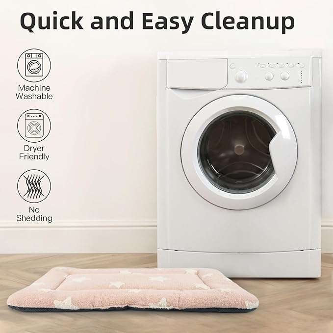 Mora Pets Dog Crate Pad Dog Kennel Bed Crate Mat for Large Dogs Washable Cute Star Pet Bed for Cage Ultra Soft Flat Pillow Cushion for Cozy Sleeping Anti-Slip Pink 42 x 27