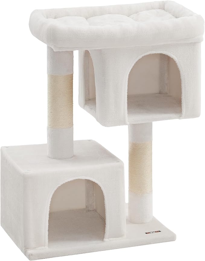 Feandrea Cat Tree, 39.8-Inch Cat Tower, XL, Cat Condo for Extra Large Cats up to 44 lb, Large Cat Perch, 2 Cat Caves, Scratching Post, Cream White UPCT614T01