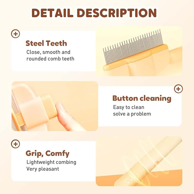 Zen Brush for Cats, Zenbrush Cat Comb, Self Cleaning Pet Comb Grooming Brush, Catdogcomb Pet Grooming for Massaging and Cleaning Shedding Hair (Yellow)