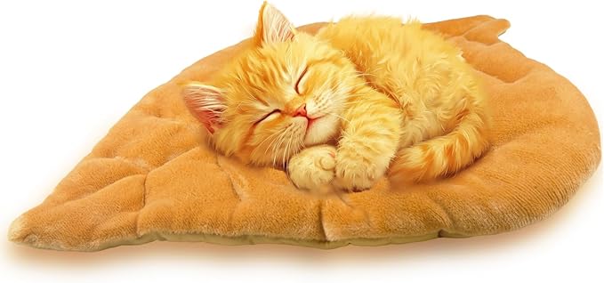 Leaf Shaped Self-Warming Cat Bed Mat – 26"x20" Flannel & Cotton Pet Pad, Warm Pet Cat Mat for Indoor, Soft Kitten Cushion & Puppy Mattress (Yellow)