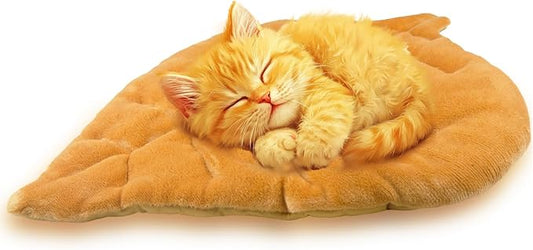 Leaf Shaped Self-Warming Cat Bed Mat – 26"x20" Flannel & Cotton Pet Pad, Warm Pet Cat Mat for Indoor, Soft Kitten Cushion & Puppy Mattress (Yellow)