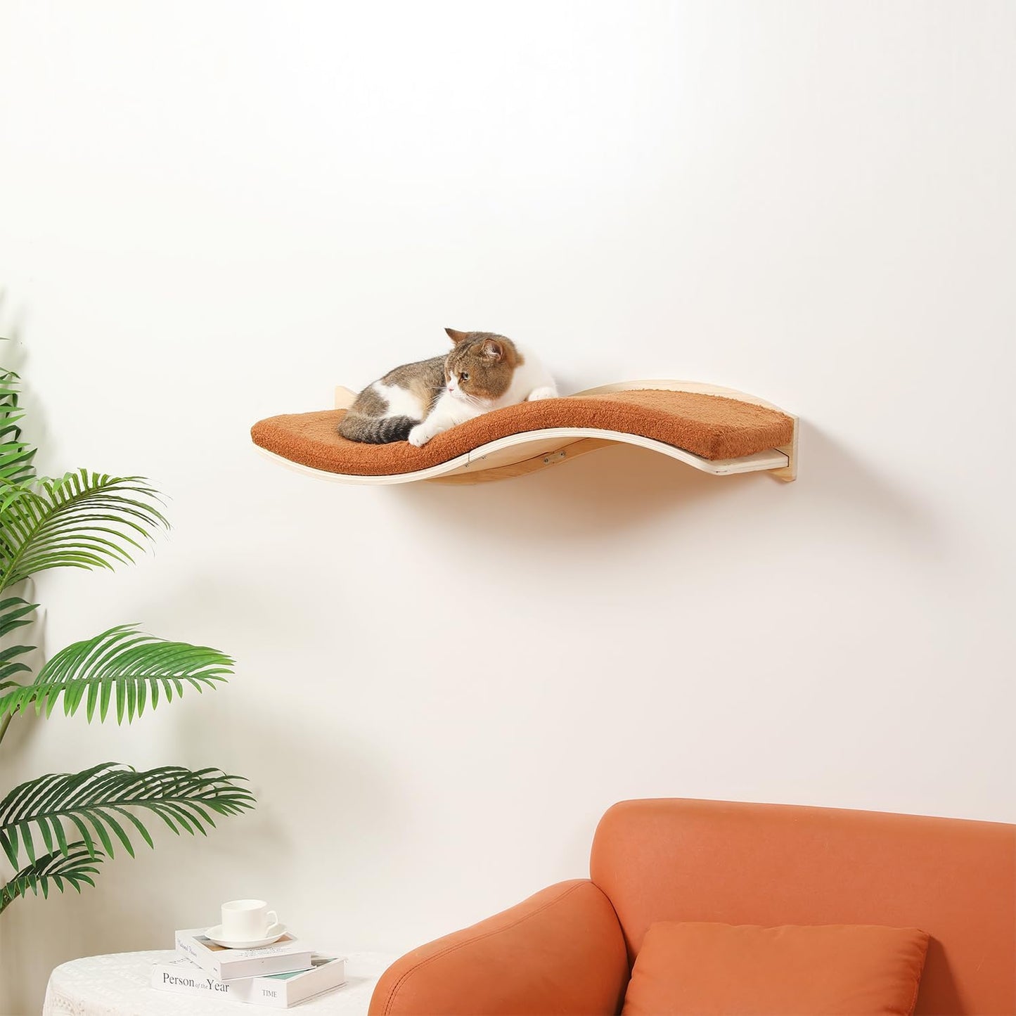 Cat Wall Shelves for Large Cats - Wall Mounted Furniture with Comfortable Cushion, Perfect Perch and Bed for Multi-Cat Households - 35 inch Wavy Shelf for Climbing, Playing, Resting, and Lounging