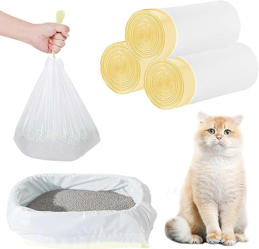 24 Count Cat Litter Box Liners - Large Drawstring Cat Litter Bags, Extra Thick Heavy Duty Durable Litters Tray Pet Cats Pan Liners, Waste Replacement Bags for Self-Cleaning Cats Litter Boxes 18" x 37"