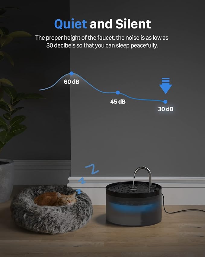 Cat Water Fountain Pet Fountain: 67oz/2L Cat Water Dispenser - Black Pet Dispenser - Faucet Dog Bowl - with 6 Filters + 3 Sponges - GIOTOHUN