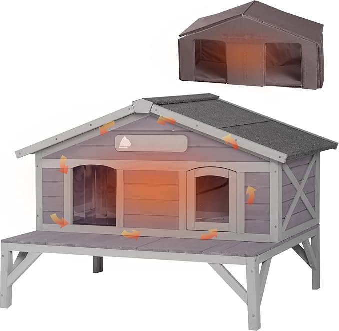 Outdoor Cat House with 100% Insulated Liner Weatherproof Feral Kitty Shelter for Winter,Large Opening Roof