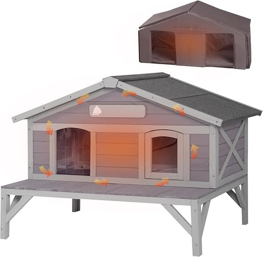 Outdoor Cat House with 100% Insulated Liner Weatherproof Feral Kitty Shelter for Winter,Large Opening Roof
