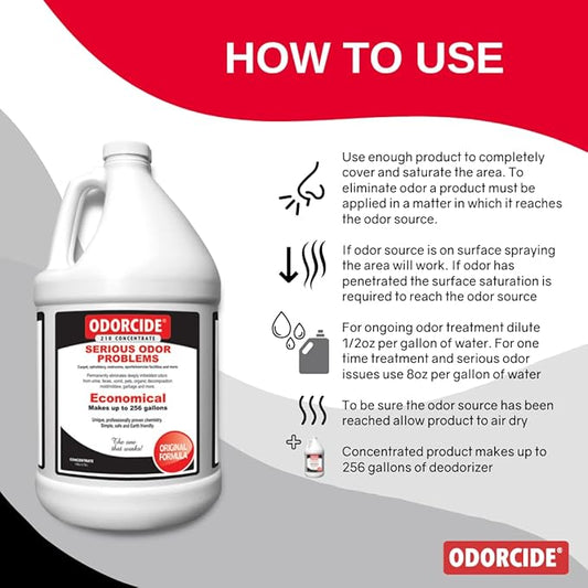 Odorcide Odor Eliminator Concentrate: Odor Eliminator for Strong Odor on Carpets, Hardwood & More - Smoke, Sweat & Pet Odor Eliminator for Home w/Non-Enzymatic Formula, 1 Gallon