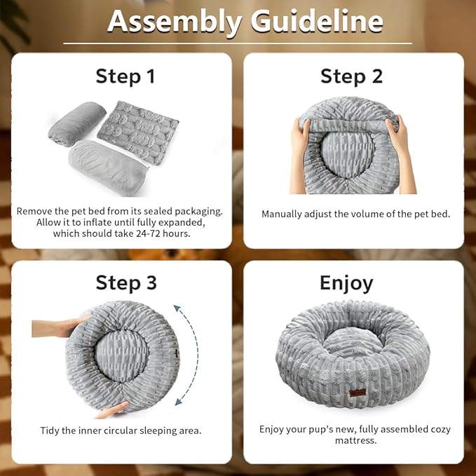 ShinHye Cat Bed - Washable Donut Bed for Cats and Small Dogs, Calming Round Pet Bed with Non-Slip Bottom, Indoor Comfort for Puppy & Kitten(ZJ-Grey-23x23)