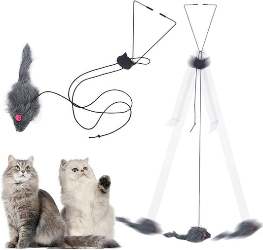 Cat Toy Rope Mouse Play Supplies, Hanging Retractable Cat Catching Mouse Toy, Funny Door Hanging Bouncing Mouse Retractable Plush Mice Cat Interactive Toy (Black)