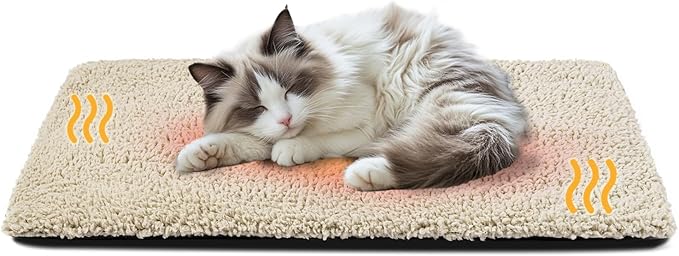 Cat Beds for Indoor Cats Self Heating Kitten Pad for Outdoor Cat House, Self Warming Pet Mat for Small Dog Crate Pad with Removable Washable Cover, Brown 30 Inches