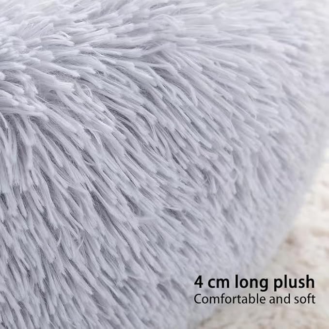 Cat Beds for Indoor Cats, Dog Bed, Cat Bed, Machine Washable, Fluffy Round Pet Bed Non-Slip, Autumn and Winter Warmth, Cuddler Cushion Self Warming (Black, 24 inch)