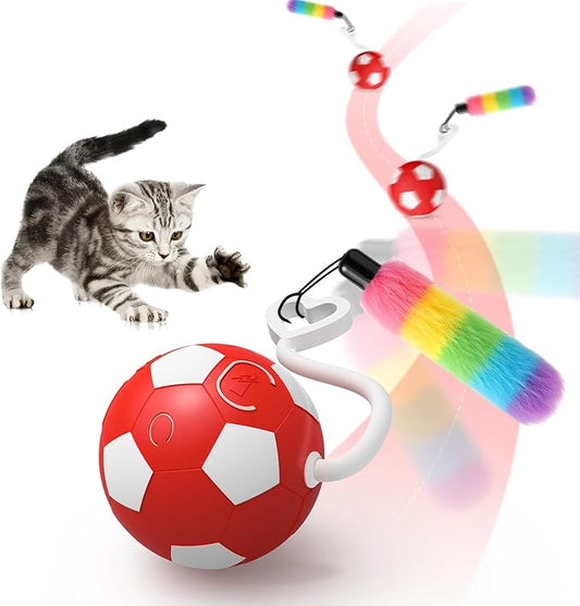 VIWIK Interactive Cat Toys for Indoor Cats, Automatic Motion Activated Kitten Ball Toy, Moving Stimulation Cat Toys for Bored Indoor Adult Cats, Low Noise Fast Rolling Moving Ball Red