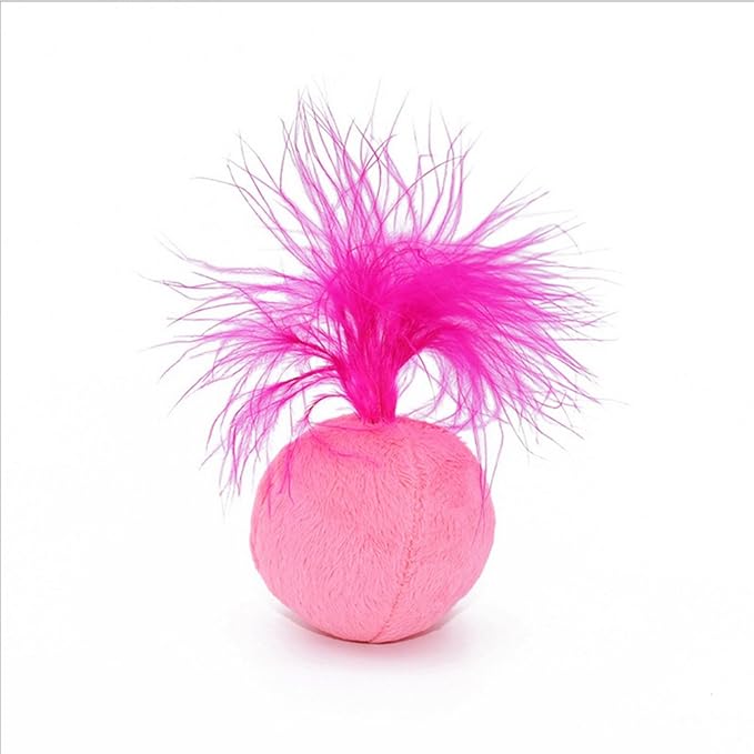 Furry Rattle Ball Cat Toy with Feather and Catnip - Interactive Pom Pom Balls for Cats, Soft and Lightweight, 2 Inch, 6 Pack.