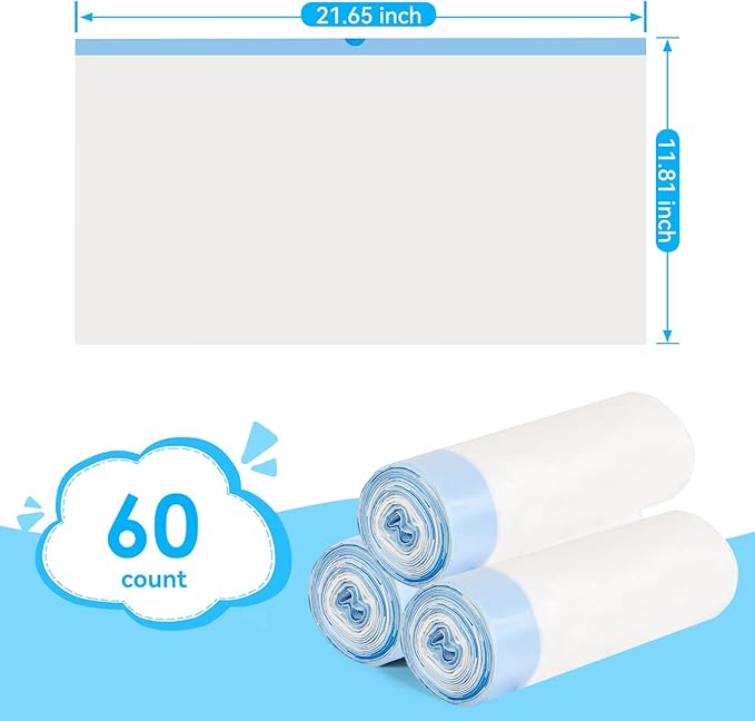 Cat Litter Bags 60 Count,21.65"x11.8" Drawstring Close Litter Box Liners for Automatic Litter Box,Thick Cat Poop Bags,Easy to Clean,Heavy Duty Robot Bag for Self-Cleaning Box