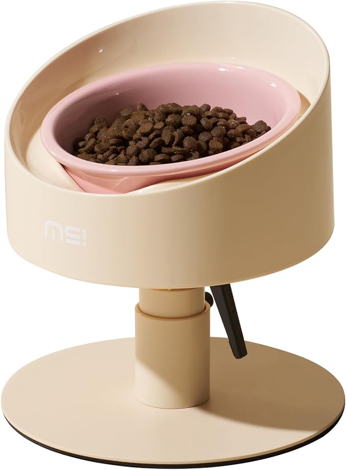 MS!MAKE SURE Adjustable Raised Cat Bowls, Ceramic Elevated Cat Bowls, Pet Bowl with Anti - Slip Rubber Pad, Leak - Proof, Lead & Cadmium Free, Whisker - Friendly, for All Life Stages of Age Pink