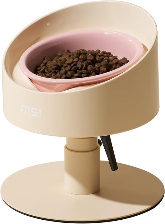 MS!MAKE SURE Adjustable Raised Cat Bowls, Ceramic Elevated Cat Bowls, Pet Bowl with Anti - Slip Rubber Pad, Leak - Proof, Lead & Cadmium Free, Whisker - Friendly, for All Life Stages of Age Pink