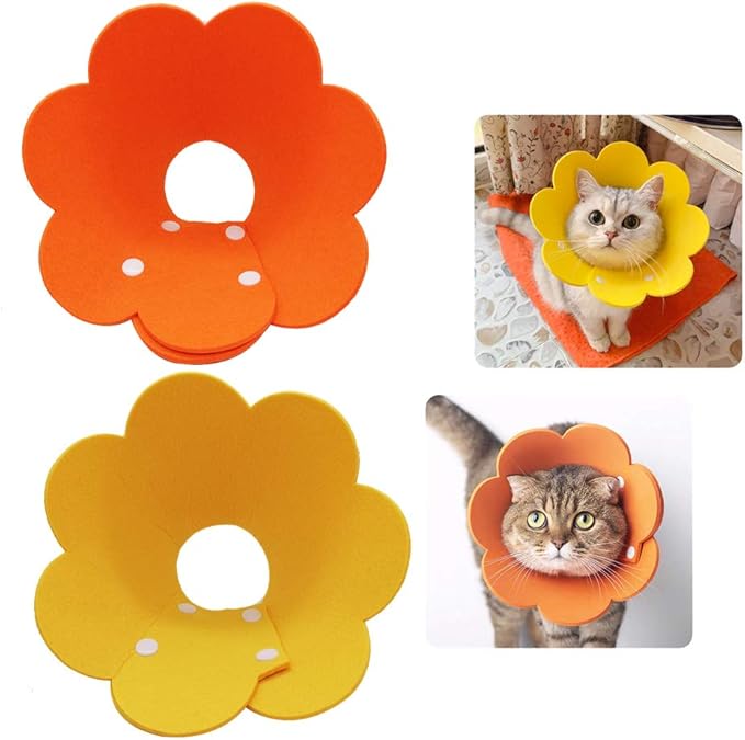 Cute Flower Recovery Collar - Adjustable M Size (2pcs), After Surgery Elizabethan Collar for Kittens, Cats, Puppies & Rabbits