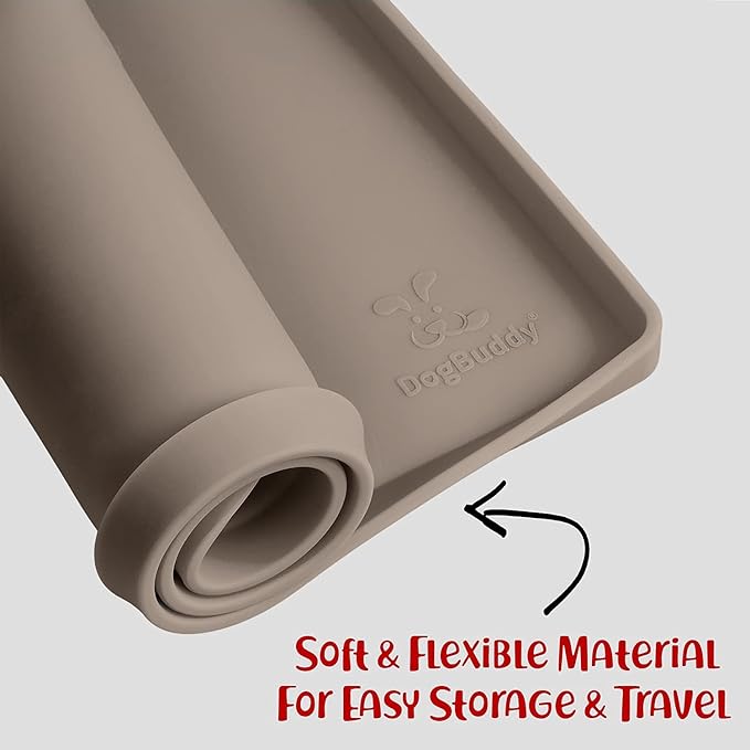 DogBuddy Non-Slip Silicone Food Mat for Dogs (XXL: 32" x 24", Taupe) - Waterproof, Nonslip Dog Feeding Mat with Raised Edges