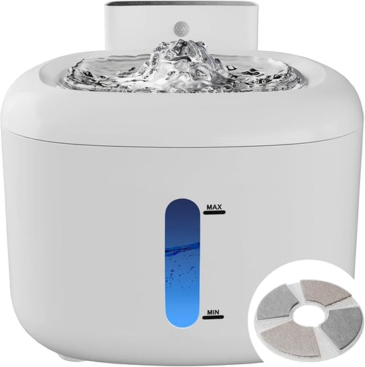 Pawinner Stainless Steel Cat Water Fountain, 1.8L Pet Water Fountain, Automatic Pet Water Dispenser, LED Water-Level Window, Ultra Quiet with Motion Sensor Cat Fountain for Drinking for Cats Indoor