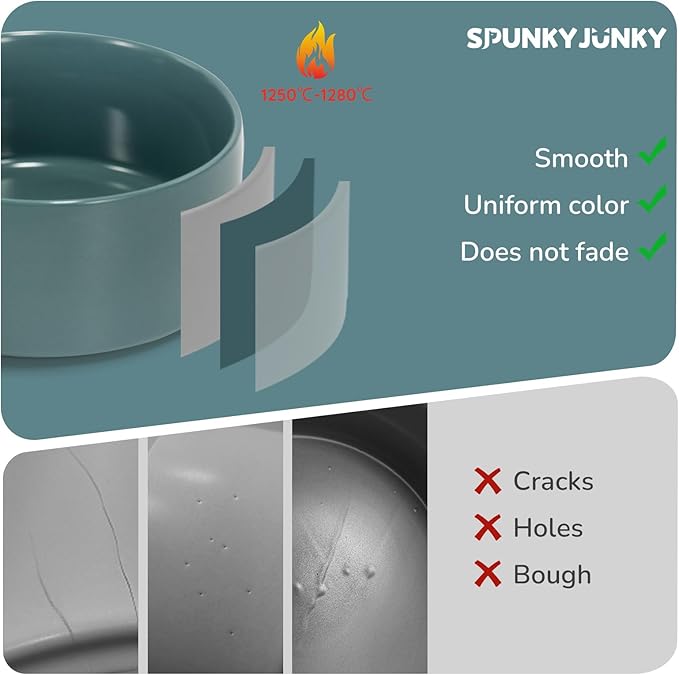 SPUNKYJUNKY 28.7OZ Ceramic Dog and Cat Bowl, Modern Cute Weighted Food Water Bowl for Replacement Light Green (1 Pack)