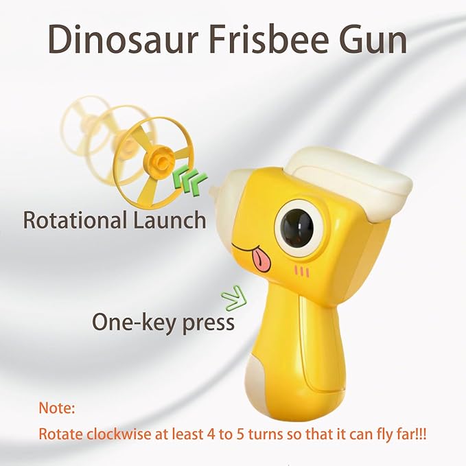 Dinosaur Frisbee Gun - The Ultimate Cat Interactive Toy (Yellow)，Making a cat Fly，Cat Toy Gun，Cat Frisbee Launcher，Cat Fetch Toy with Colorful Flying Propellers Set