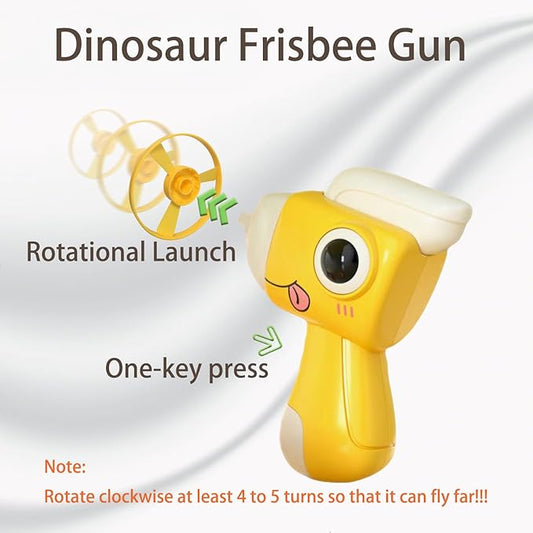Dinosaur Frisbee Gun - The Ultimate Cat Interactive Toy (Yellow)，Making a cat Fly，Cat Toy Gun，Cat Frisbee Launcher，Cat Fetch Toy with Colorful Flying Propellers Set