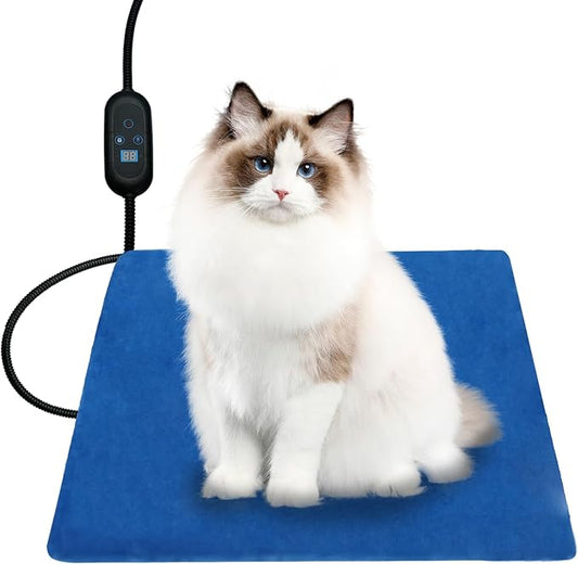 Pet Heating Pad, 6 Adjustable Temperature Heated Dog Cat Bed with Timer,Indoor Warming Heated Mat Pad with Chew Resistant Cord,19.7 x 15.7 Inches