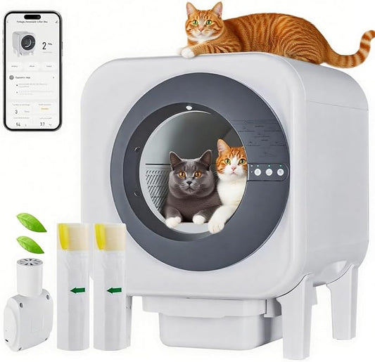 Smart Self-Cleaning Cat Litter Box, 75L Large Space & 12L Sealed Waste Drawer, APP Controlled Automatic Litter Tray with Odor Control & Health Monitoring, Safe for Multi-Cat Homes