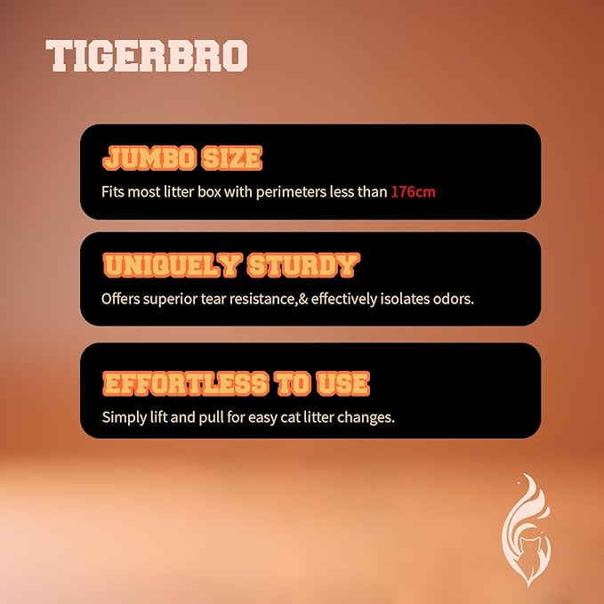 TIGER BRO Thicken Drawstring Litter Box Liner - Odor Penetrating Prevent, Tear & Scratch Resistant, Drawer litter Liner for Cat Litter Box Jumbo(36 * 19IN) 7 Count, Suit for your Paw-some Powerball