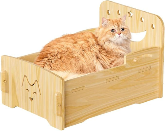 Wooden Cat Bed-Wooden Indoor Pet Bed for Cats, Dogs, Rabbits, Kittens and Small Animals Without Mattress，Easy Assembly