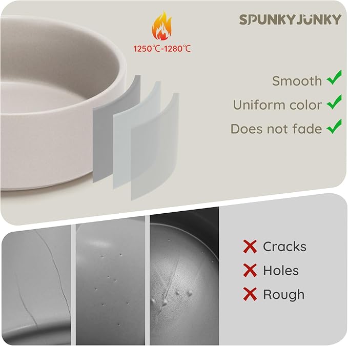 SPUNKYJUNKY 60OZ Ceramic Dog and Cat Bowl, Modern Cute Weighted Food Water Bowl for Replacement Grey (2 Pack)